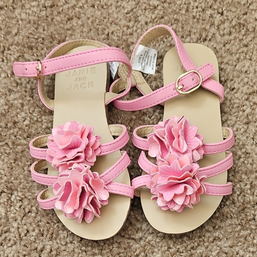 Janie and Jack Pink Floral Sandals with Ankle Strap